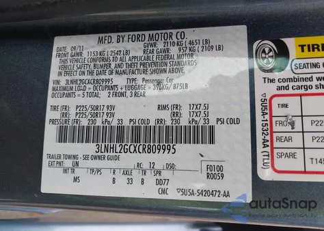 2012 Lincoln Mkz z USA, uszkodzony, nr VIN 3LNHL2GCXCR809995